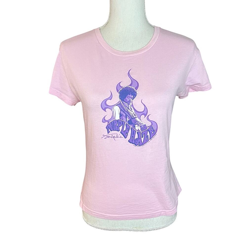 Vintage Y2K pink Jimi Hendrix crew neck shirt purple 2000s retro casual cotton